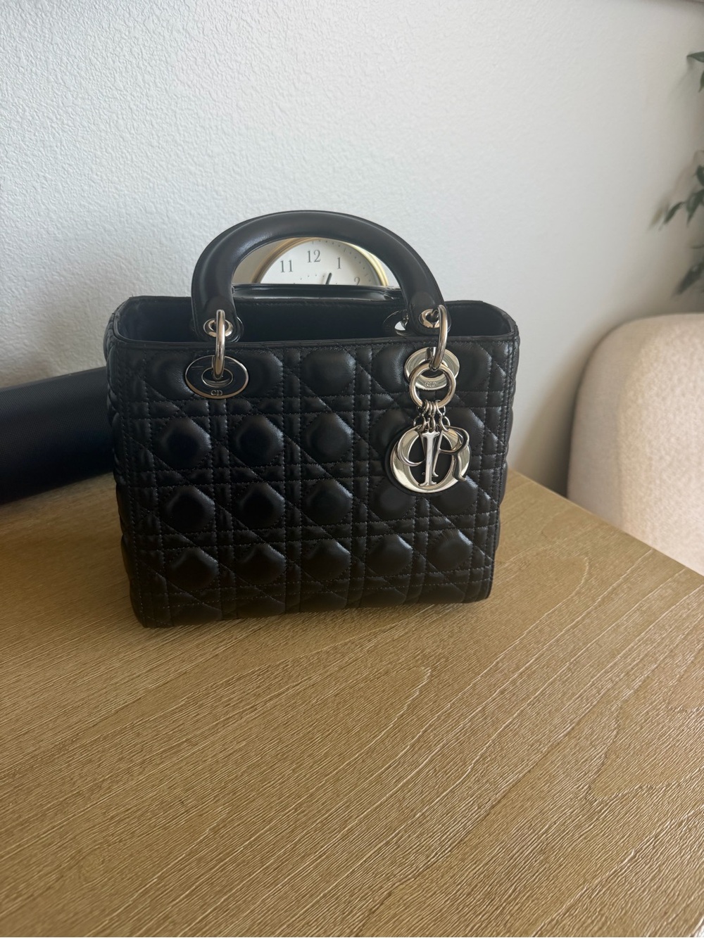 Dior Black Quilted Leather Lady Dior Satchel with Silver 'CD' Charms medium size - Picture 5 of 17